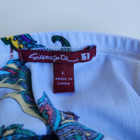 Silvers ute Halter  Jeweled Top Blouse Sleeveless Green White Paisley Chain Sz L - Picture 13 of 14